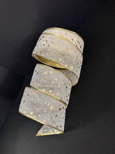 Stars Gold Wired Edge Ribbon Sheer - 2.5" - Decorative Bows for all occasions