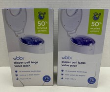 x2 Ubbi Diaper Pail Plastic Bags Value Pack x75 Bags For 13 gal Disposable Waste