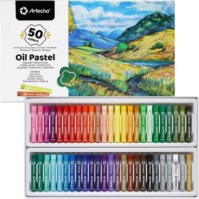 Artecho Ölpastellkreide, Set mit 50 Farben (8 x 60 mm), weiche Ölpastellkreiden 