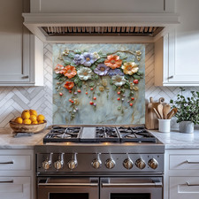 Floral Wall Print Backsplash, Tempered Glass Kitchen Backsplash