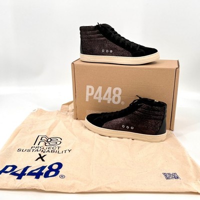 P448 Skate High Top Sneaker Size 40 Cracked Leather/Black Rubber Sole