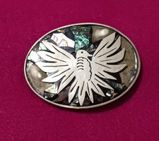 Vintage Mexico Alpaca Silver Inlay Belt Buckle-Bird Design for Repair As Is