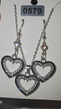 Silver Charm with Rhinestones matching heart Necklace  Earrings Set 0579