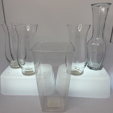 Lot of 5 Clear Glass Vases Mixed Styles 4 Glass 1 Plastic Home Decor