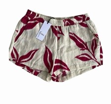 Finley Women’s Size XS Beige/Red Floral 100% Linen Pull-On Shorts Made in USA
