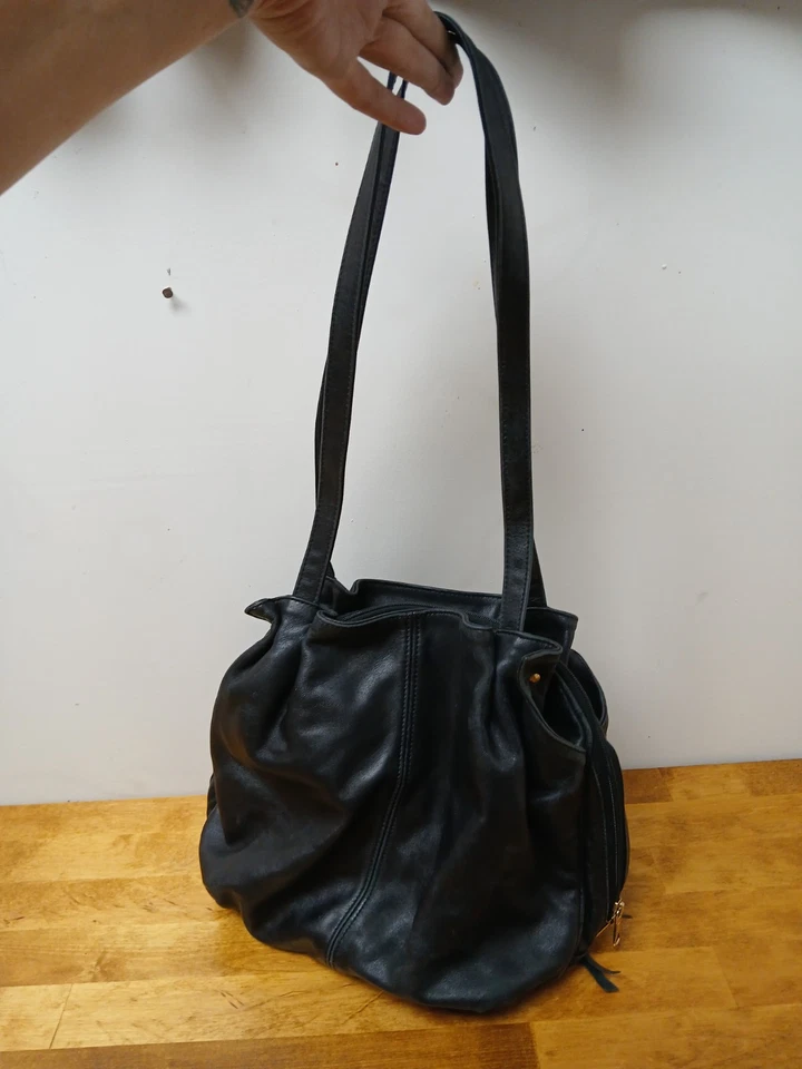 Vtg Genuine SAS Leather Shoulder Bag Metallic Gray Y2K Inspired USA Rare Find - Image 2 of 4