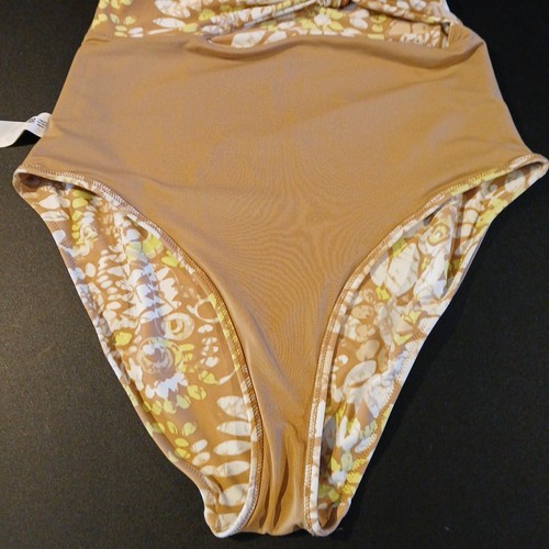 costume da bagno aerie Aeropostale grande lungo marrone bianco giallo foderato gamba alta nuovo con etichetta! - Foto 9 di 13