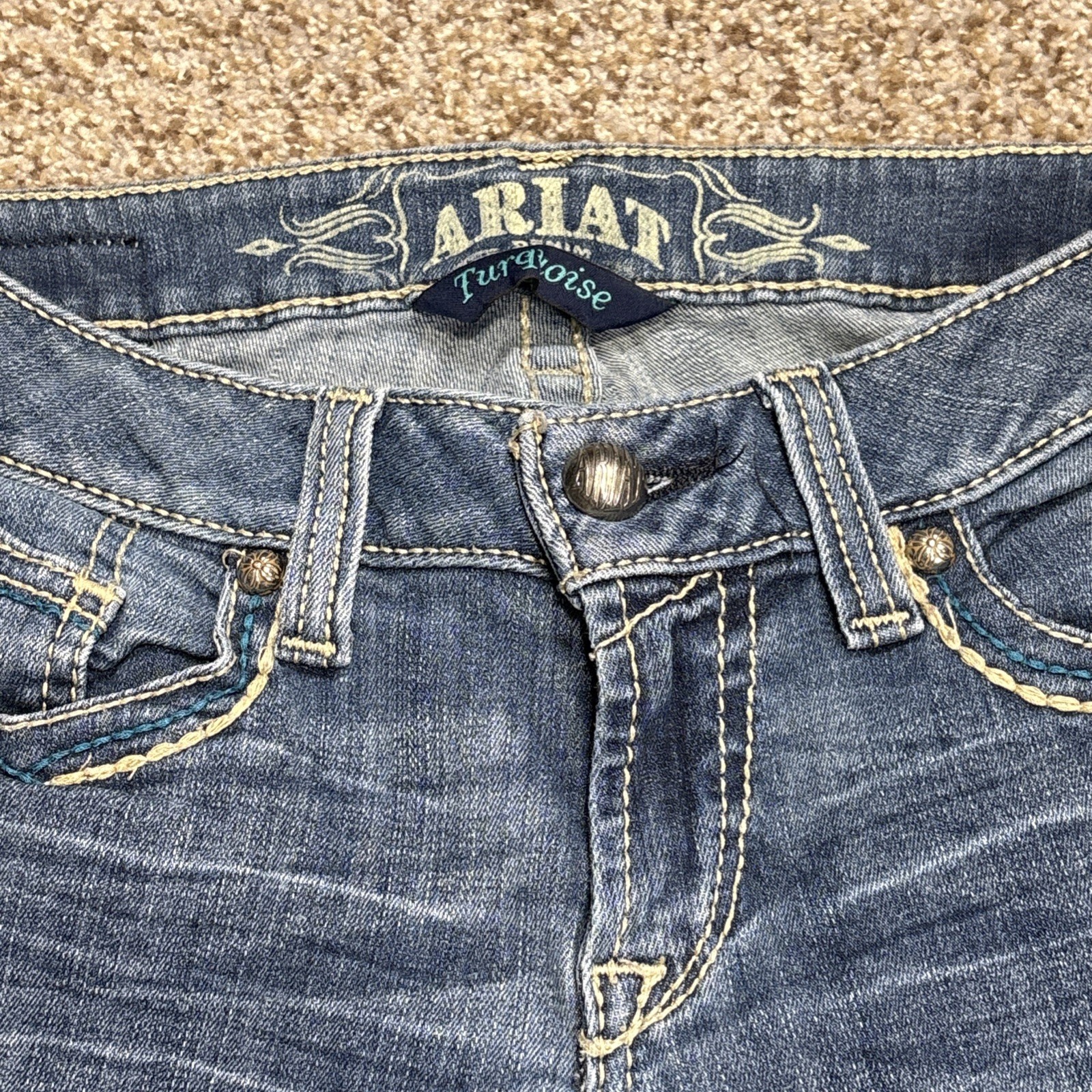 Ariat Turquoise Bootcut Jeans Women 28R Fits 27 X 32 Blue Denim Embellished - View 4