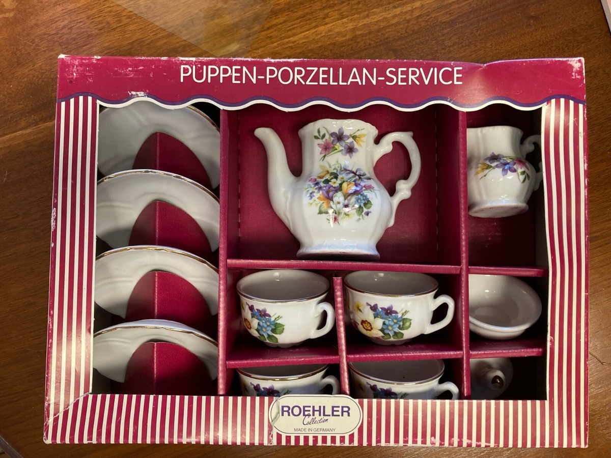 Roehler Puppen Porzellan Service floral doll's tea set Made In Germany 12 Pieces