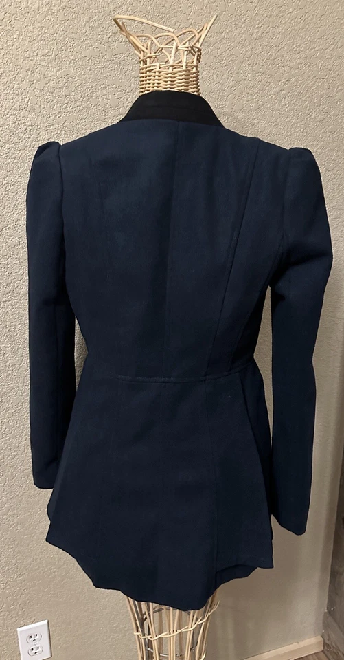 Blazer Double Zero Feminino Pequeno Azul Marinho Ajustado Jaqueta Aberta Academia Equestre - Imagem 4 de 4