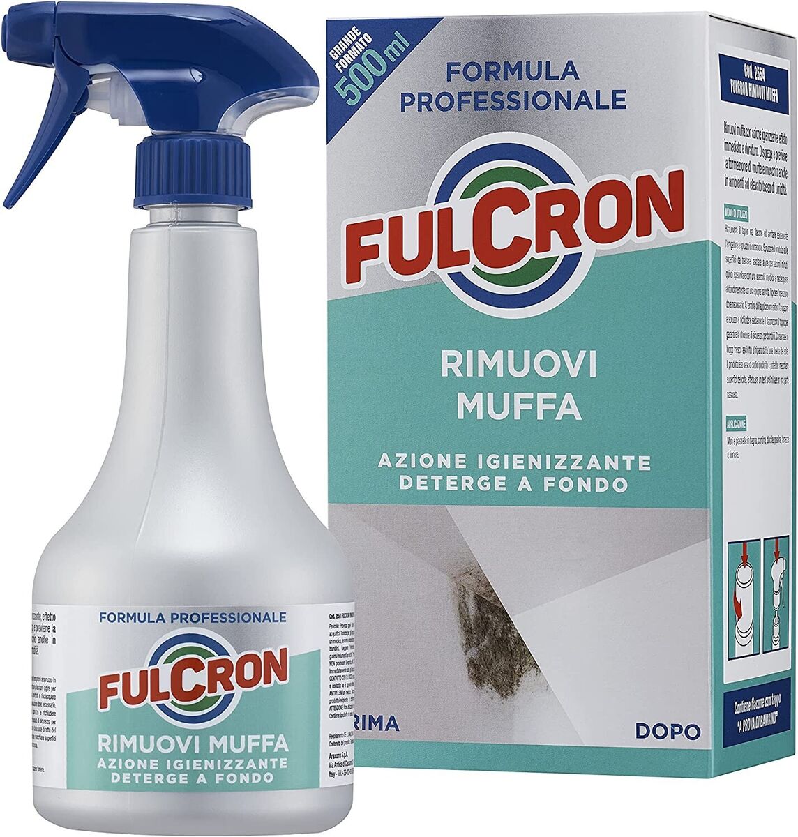 Fulcron Antimuffa Spray Rimuovi Elimina Muffa Alghe Sbiancante per Muri 500  ml