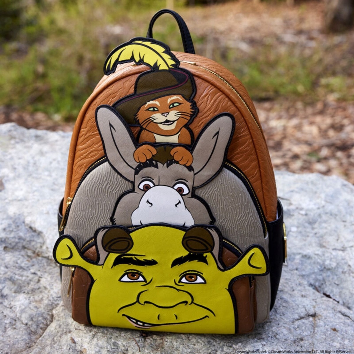 ☆Loungefly☆Shrek, Donkey, & Puss Mini Backpack Loungefly Shrek, Donkey, & Puss in Boots Trio Triple Pocket