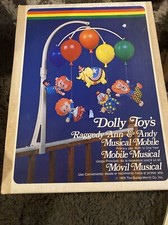 1976 Bobbs-Merril Dolly Toys Raggedy Ann  Andy musical Mobile w Box works nice