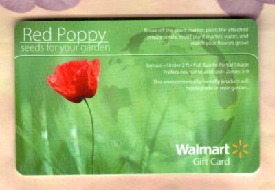WALMART Red Poppy Flower ( 2009 ) Gift Card with Seed Packet ( $0 ) | eBay