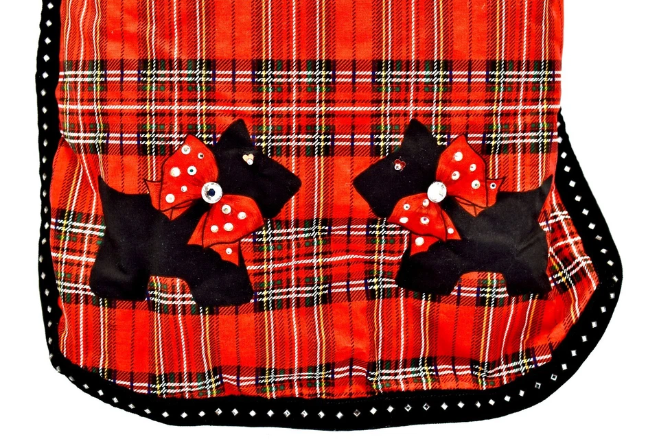 Handmade Couture Scottie Dog Coat,Red Plaid,Black Scottie Dogs,Crystals,Lined,Sm - Image 2 of 4