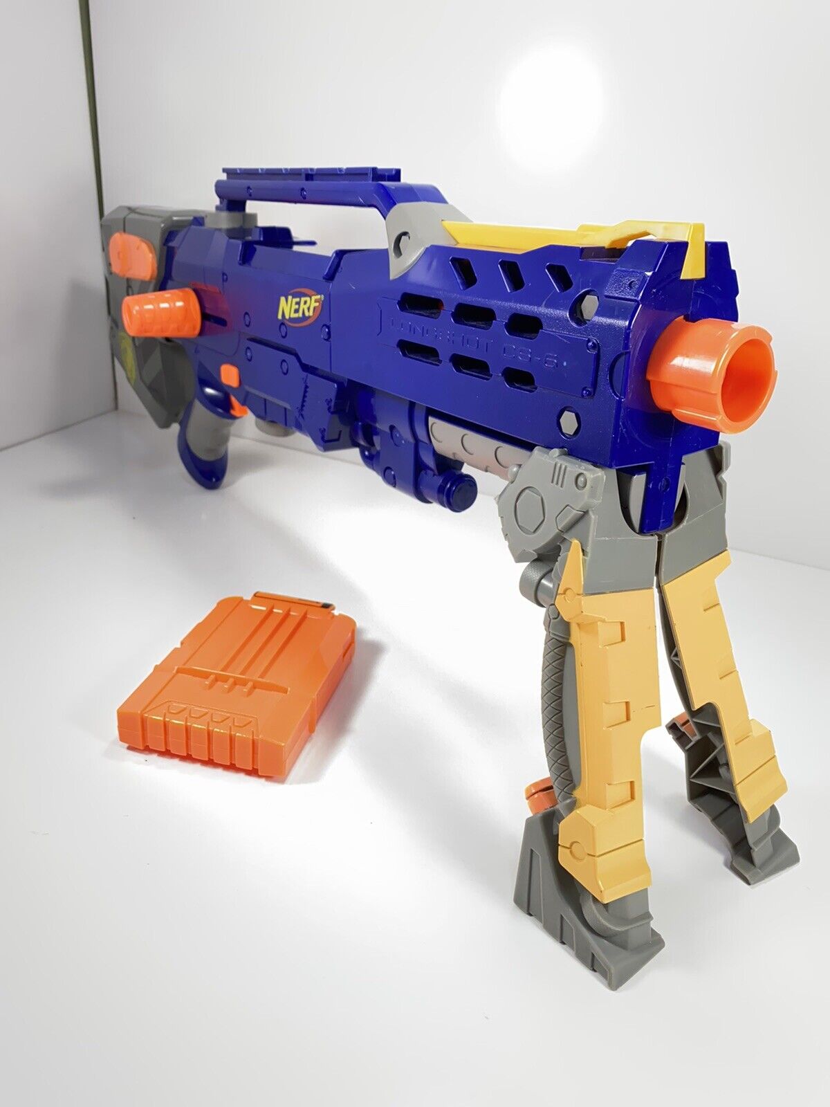 NERF LOT; LONGSHOT CS-6 BLASTER **ISSUE** + C-307a PULL-BACK PISTOL + – Get  A Grip & More