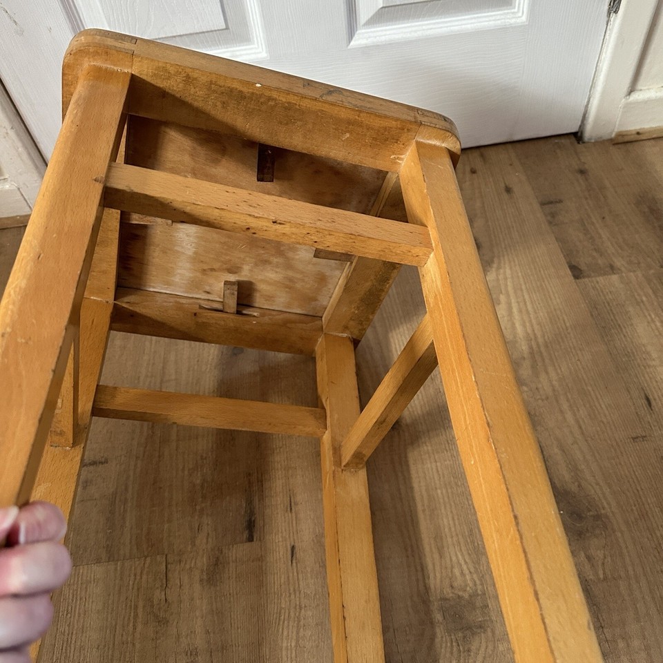 Vintage Retro Stool Wooden Red Vinyl MCM Kitchen Removable Seat eBay