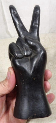 Vintage 1970s Wooden Hand Fingers Peace Sign Symbol Figure