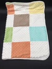Just Born Baby Blanket Patchwork Minky Orange Aqua Yellow Brown Green Sherpa