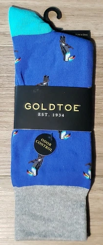 Gold Toe Men's Fashion Crew Odor Control Dress Socks Toucan UV Blue Size 6-12.5