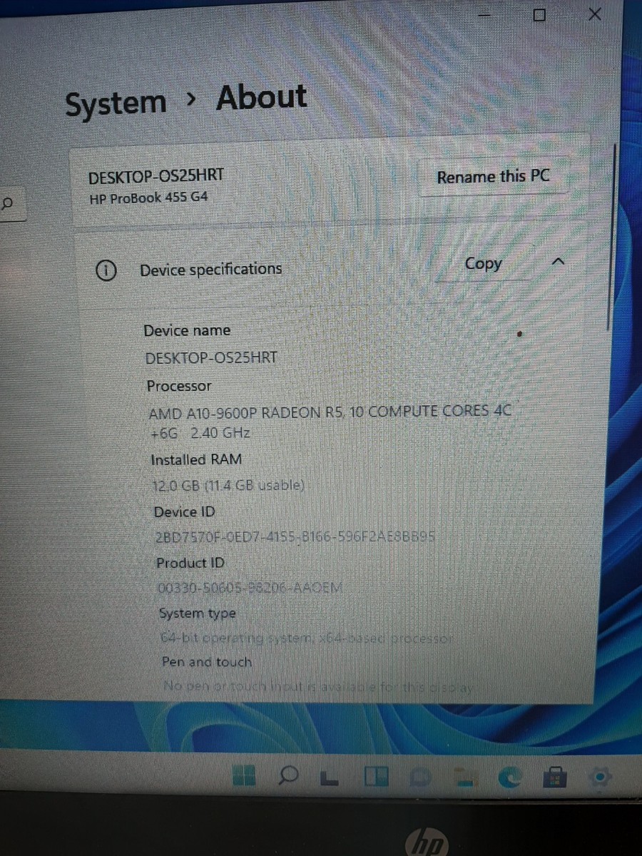 HP ProBook 455 G4 AMD A10-9600P 12GB RAM 250GB SSD Win 11