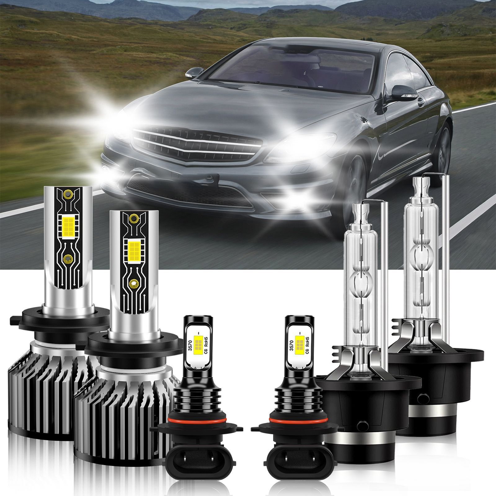 6x LED Headlight Hi Lo Beam Fog Light Bulbs For Mercedes-Benz CL65 AMG 2005-2006