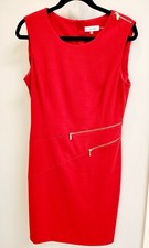 Calvin Klein Red Sheath Dress Zippers Size 10 Knee Length Sleeveless
