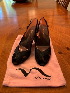 nina black satin pumps