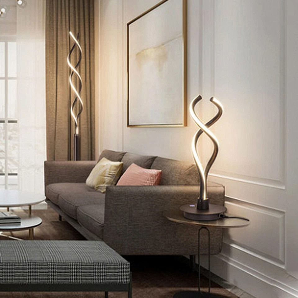 Modern LED Spiral Table Lamp Bedside Desk Light Bedroom Decor Curved Light Black - Image 2 of 4