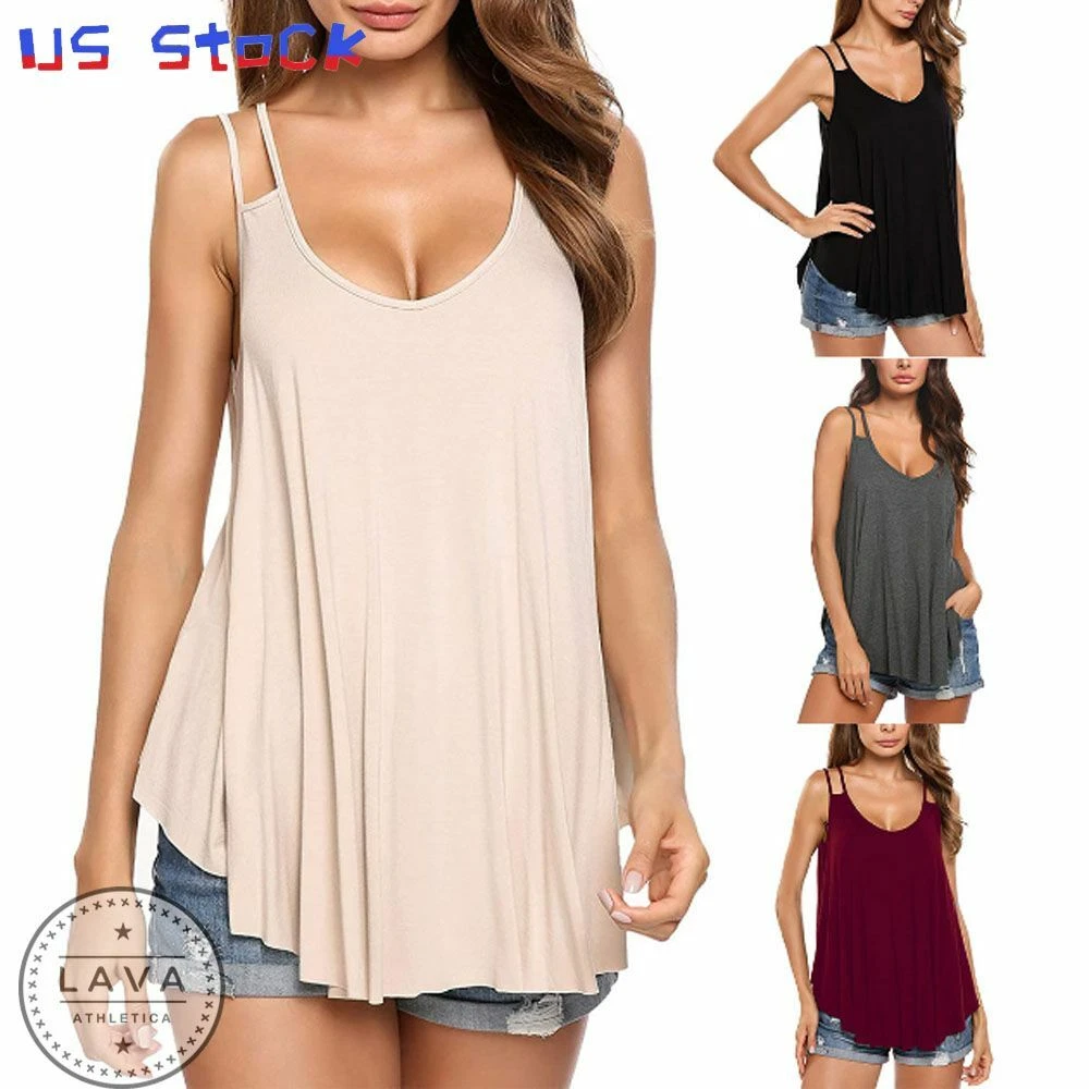 Sleeveless Flowy Tank Top Soft Fabric Tunic Womens Scoop Neck Loose Blouse  Long