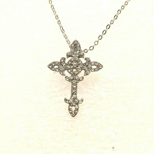 Silver Clear Crystal Cross Pendant 