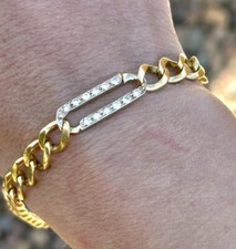 Vintage 18k Solid Yellow Gold With Natural Diamonds Men’s Bracelet
