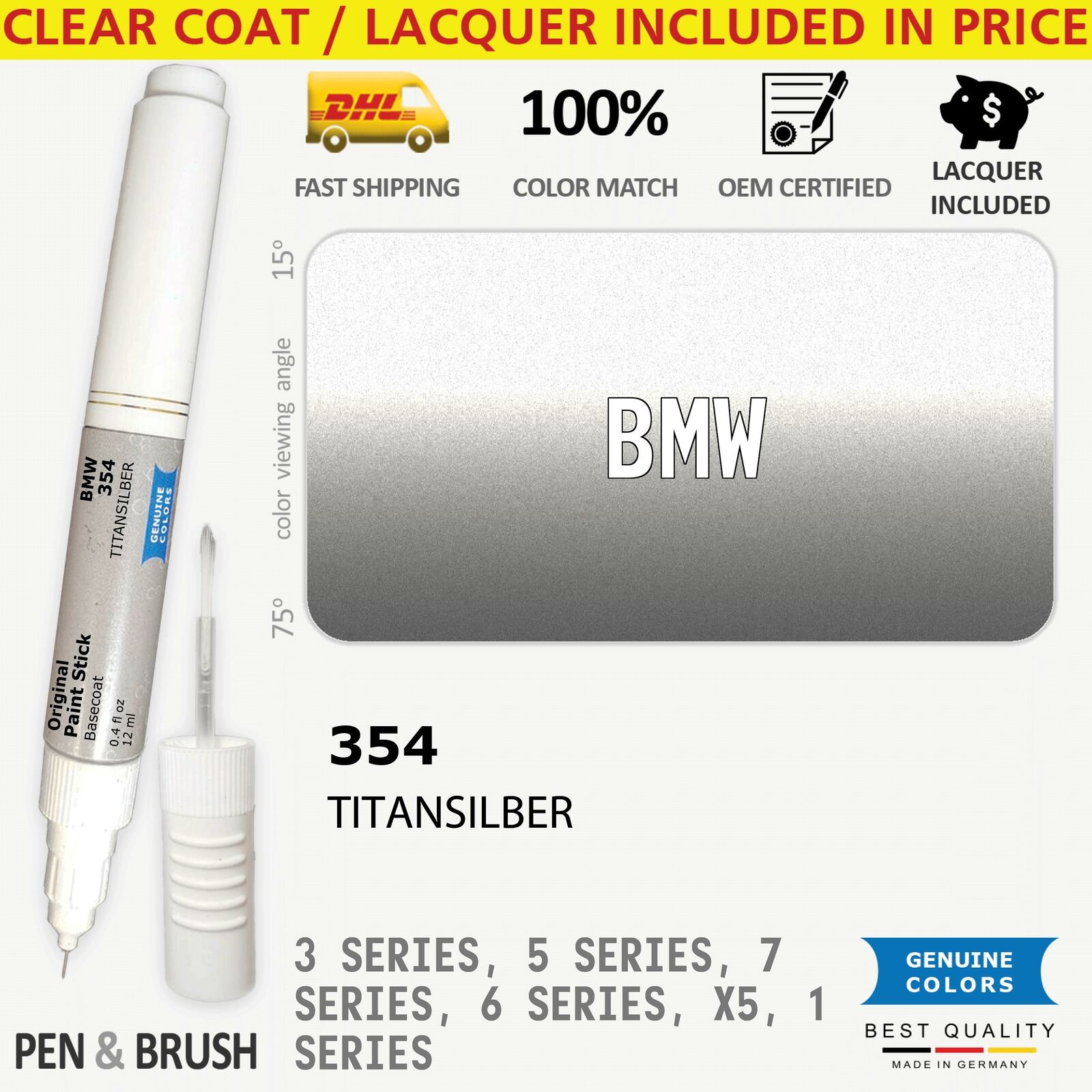 354 Touch Up Paint for BMW Silver 3 SERIES 5 7 6 X5 1 3ER TOURING X6 X3 LIMOUSIN