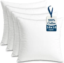 Foamily Throw Pillow Inserts 100% Cotton 4 Pack 18x18 Pillow Inserts for Decorat