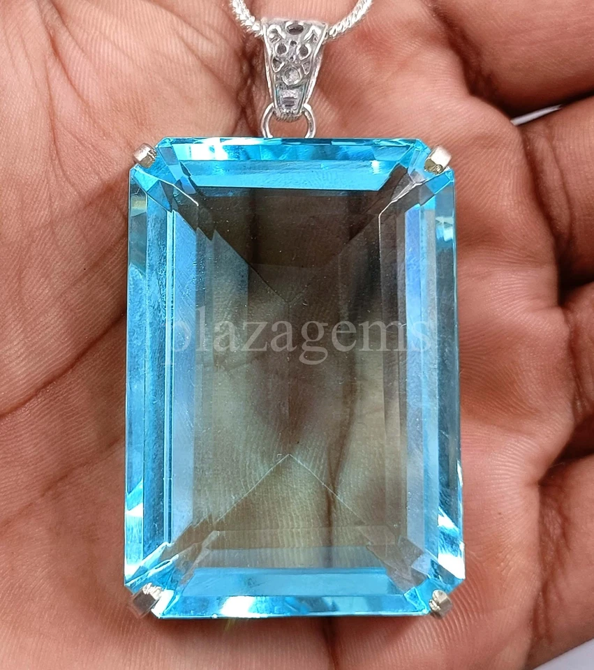 245 CT EMERALD CUT NATURAL BLUE AQUAMARINE EGL 925 SILVER PENDANT GEMSTONE 5ARC - Image 4 of 4