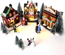 Pre-Lit Christmas Village Set House Decoration, Battery Operated Christmas Figur