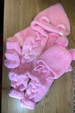 Handmade Baby Girl Knitted Set 0-3 Months Romper Hat Booties Pink