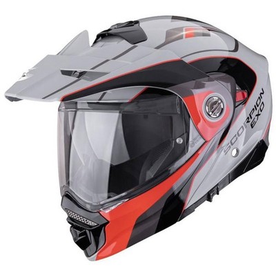 Scorpion ADX-2 Kamps grau rot Motorrad Adventure Klapphelm vorne Modularhelm