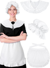 3 Pcs Halloween Colonial Costume Set White Colonial Bonnet Shawl Wrap Waist A...