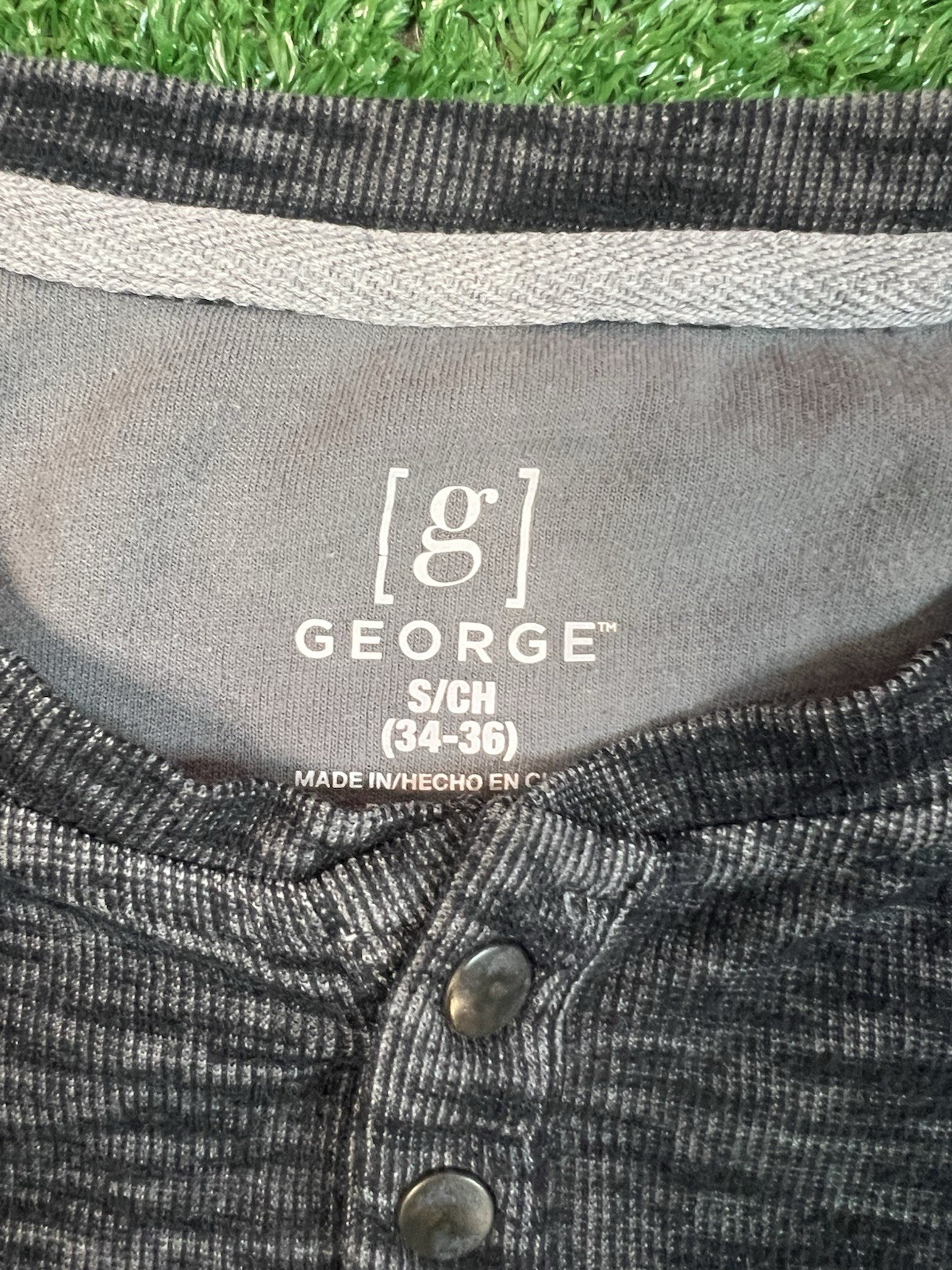 George Shirt Men Size S Heather Black Long Sleeve Henley Waffle Knit Casual Top image 3