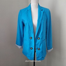Halston Womens Linen Blend Open Front Blazer Relaxed sz S Career Coastal NWT