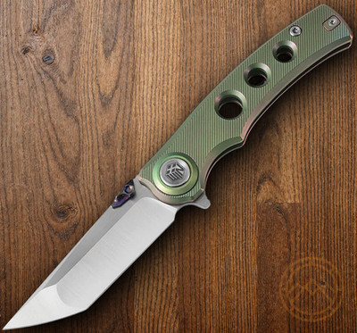 Dreamtech Folding Knife 3.13'' Bohler M390 Steel Blade Green Titanium Handle