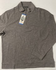 Dockers Men's Quarter 1/4 Zip Regular Knit Textured Pullover GRAY Stripes LARGE