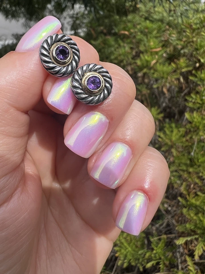 Aretes David Yurman plata de ley oro 14K amatista galleta Foto 2 de 4