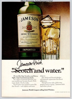 Jameson Irish Whiskey Glass Smooth Flavor Ice Pour Vintage 1980 Advertisement