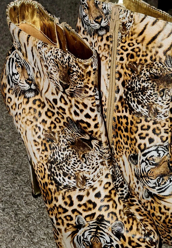 Bumper Boutique Booties Size 11 Tiger Print Ankle Boots Platform High Heel Zip - Image 4 of 4
