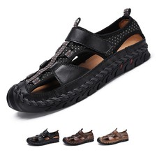 Men's Genuine Leather Hand Stitching Fisherman Sandals,Outdoor Casual Closed ...