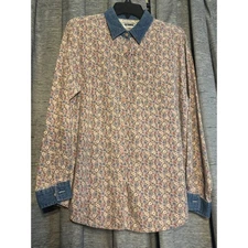 Gitano Womens Floral Print Long Sleeve Button Up Denim Collar Casual Top L VTG