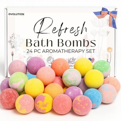 Organic Mini Bath Bombs Set - 24 Fizzing Bath Bombs for Women & Kids, Luxury Gif