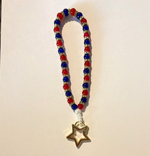 Handmade - Red White Blue Beaded Keychain Wristlet with Star Clasp